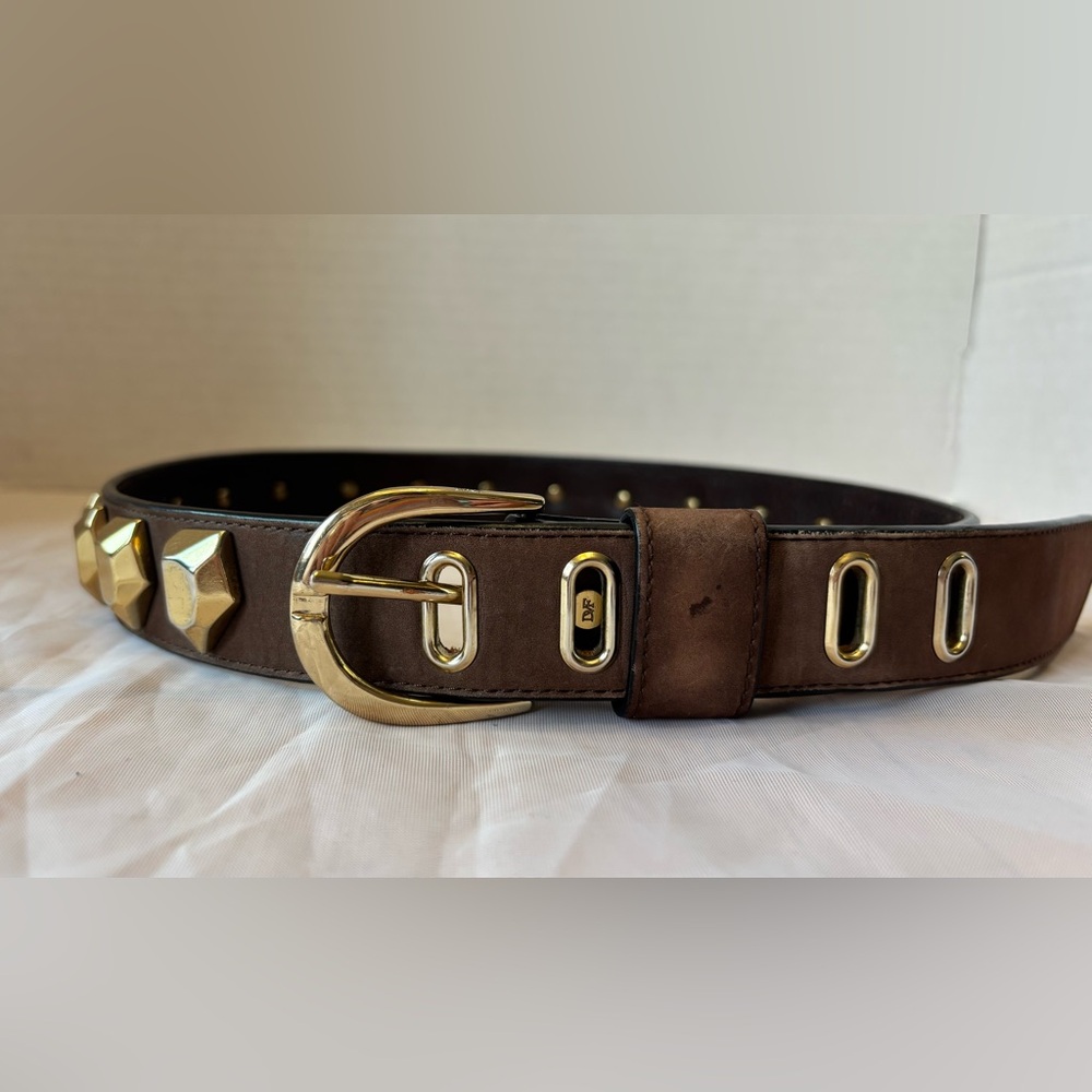 DIANE VON FURSTENBERG Suede Belt with Gold Hardware